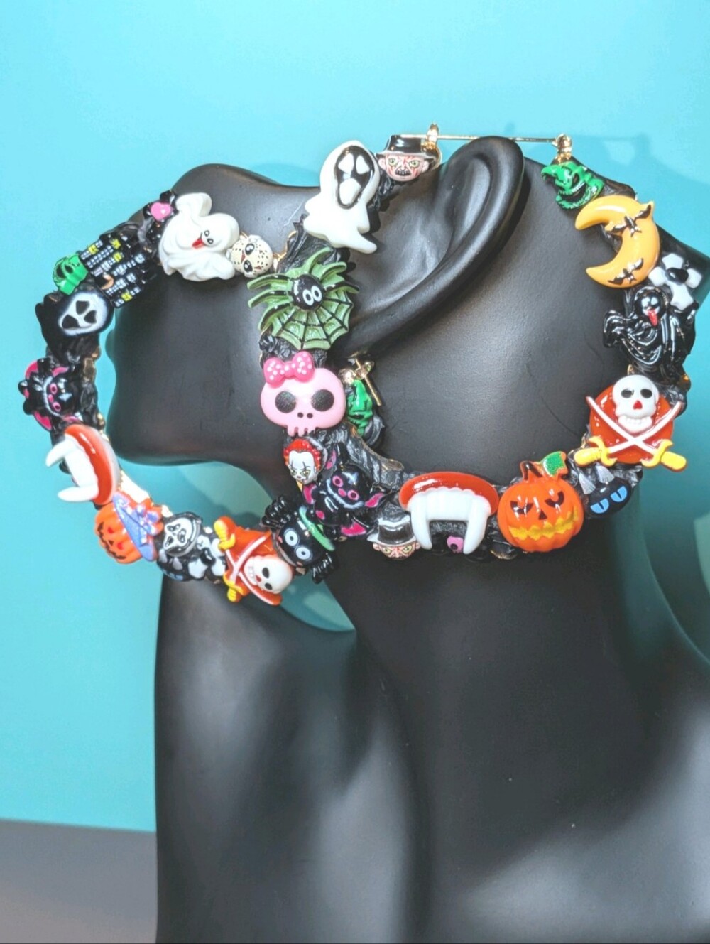 Hand Crafted Multicolor Halloween Charm Decoden Xl Hoop Earrings For Women